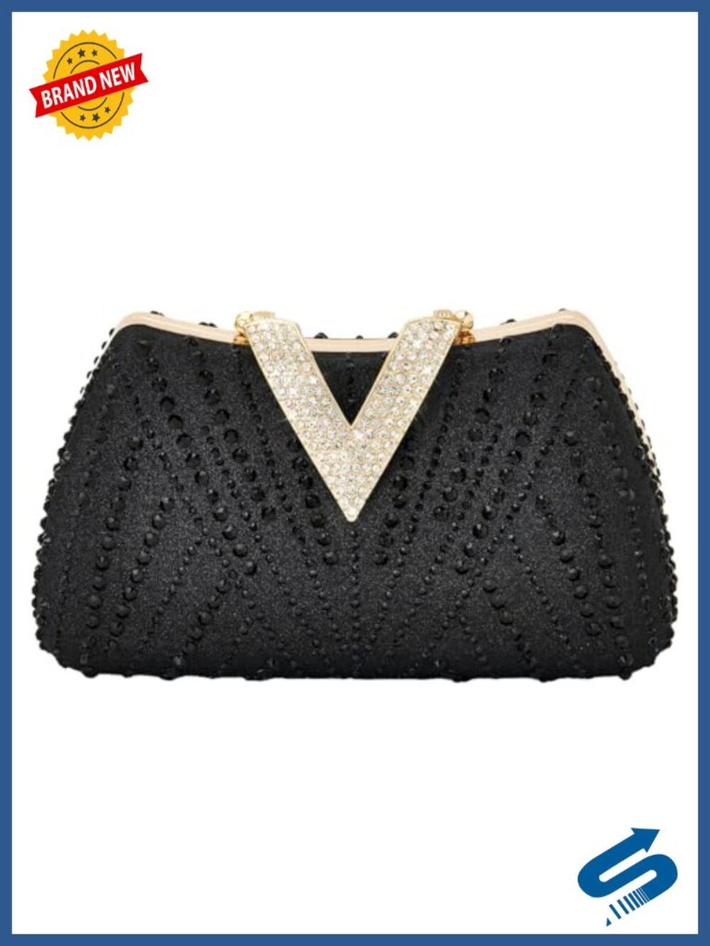Rhinestone Glitter Clutch Evening Bag with Detachable Chain Strap